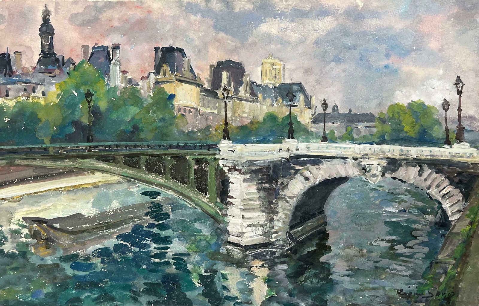 Regine Davidparis City Skyline River Seine Beautiful French Impressionist Painting1950's