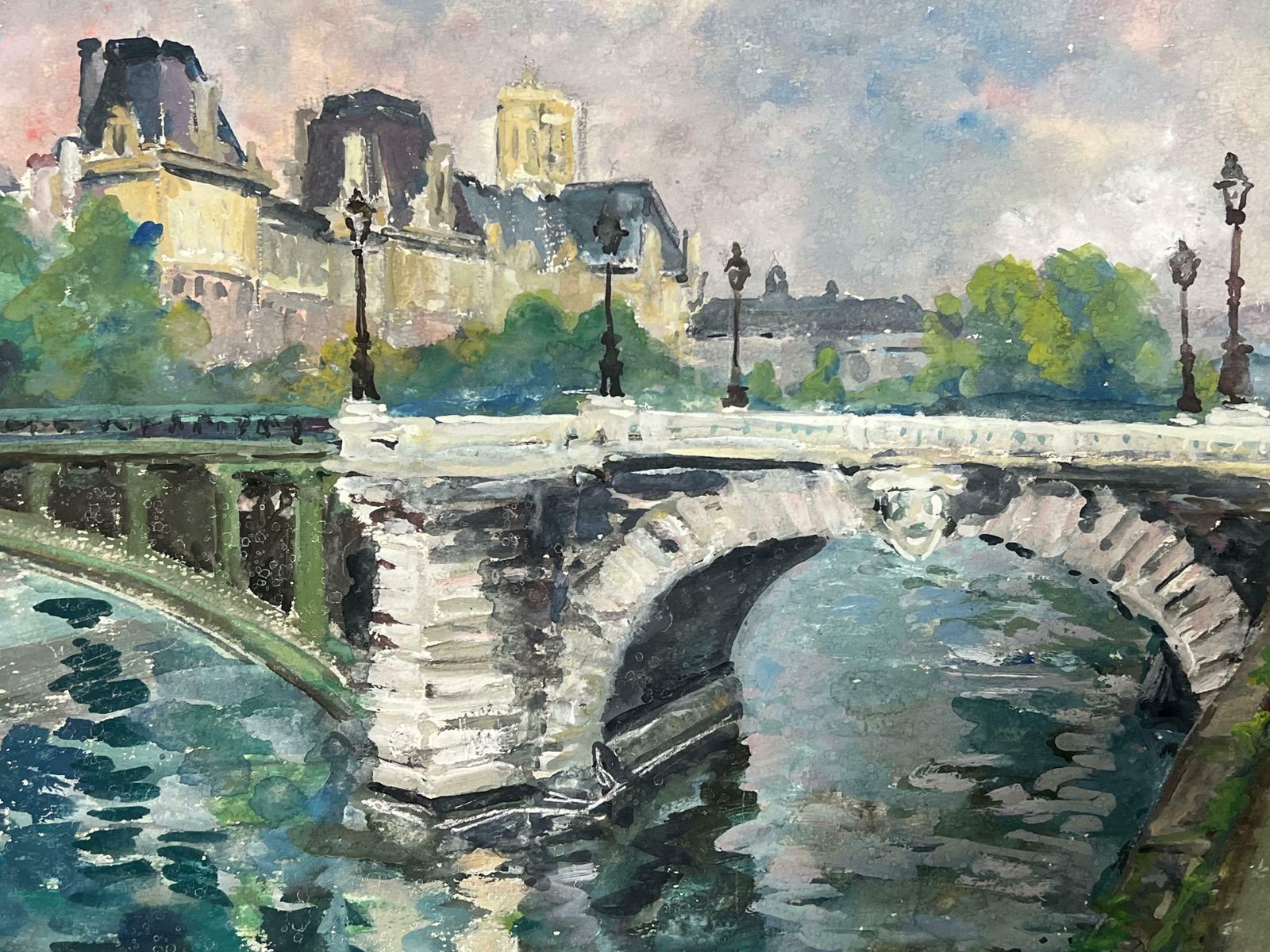 Regine Davidparis City Skyline River Seine Beautiful French Impressionist Painting1950's photo for sale