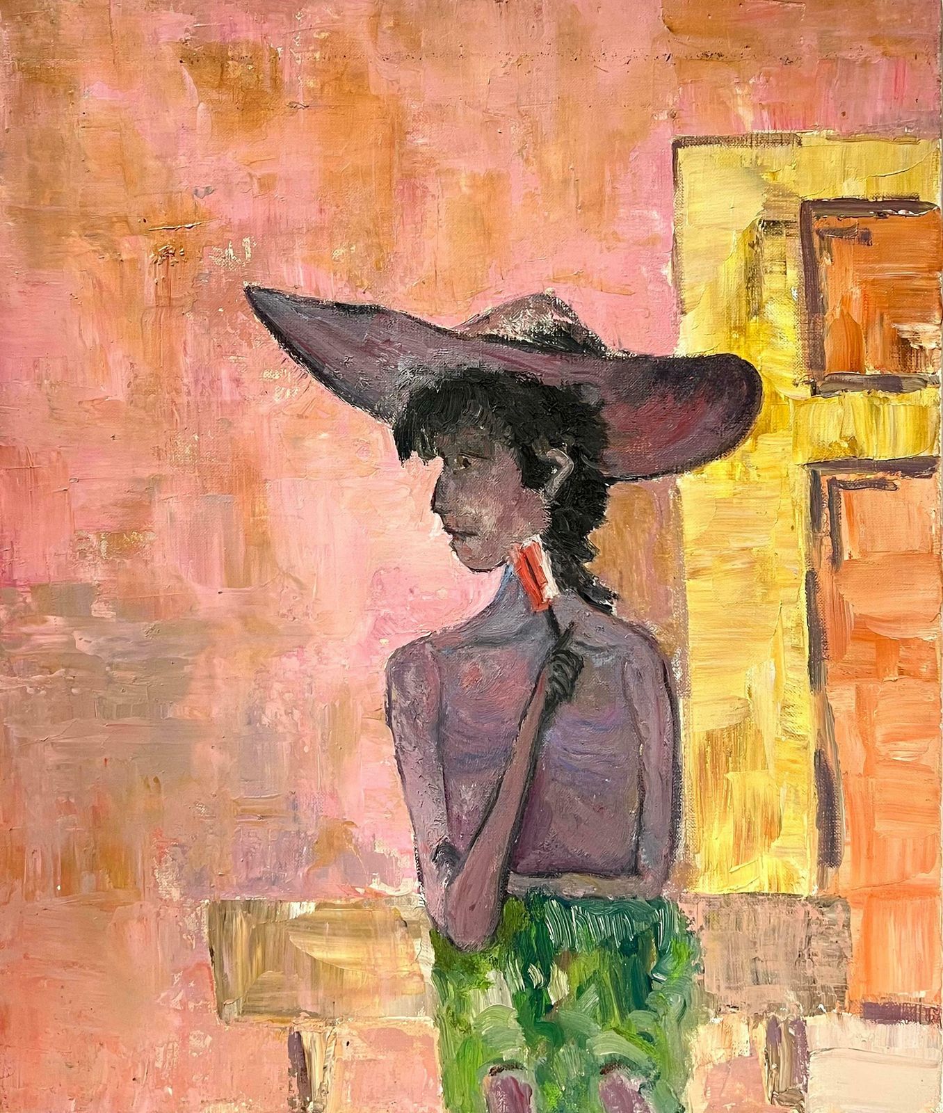French School20th Century French Modernist Portrait Of A Woman In Wide Brimmed Hat