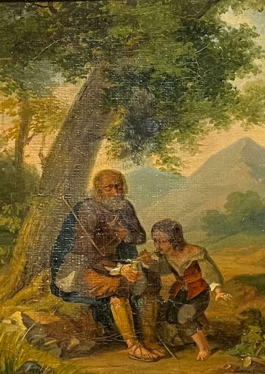 French Schoolcharming 1800's Painting Of An Elderly Man And Boy In A Pastoral Landscape19th Century photo furniture