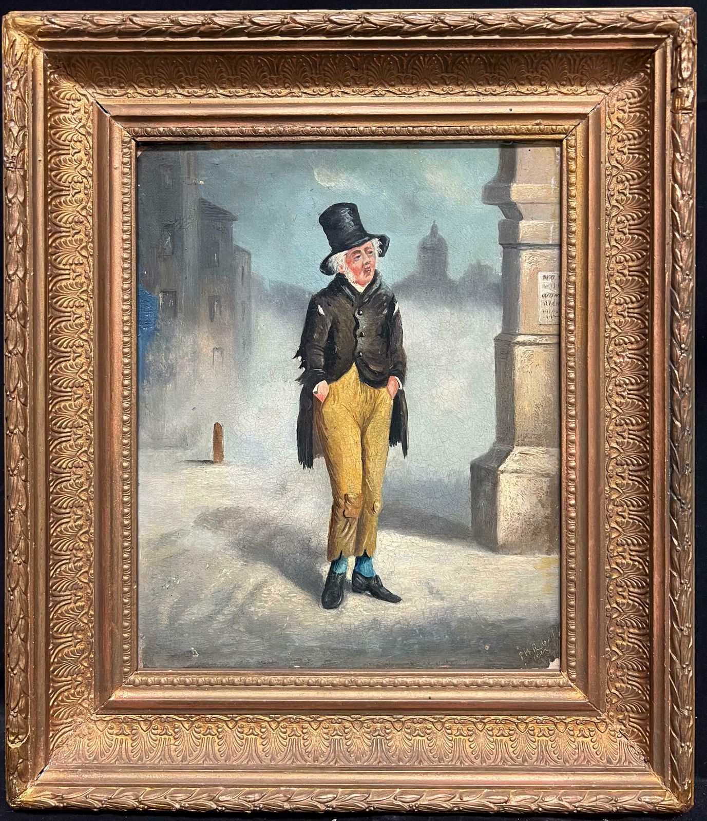 Philip Henry Rideoutvictorian Oil Painting Of Top Hat Gentleman Strolling In Misty London Streets19th Century