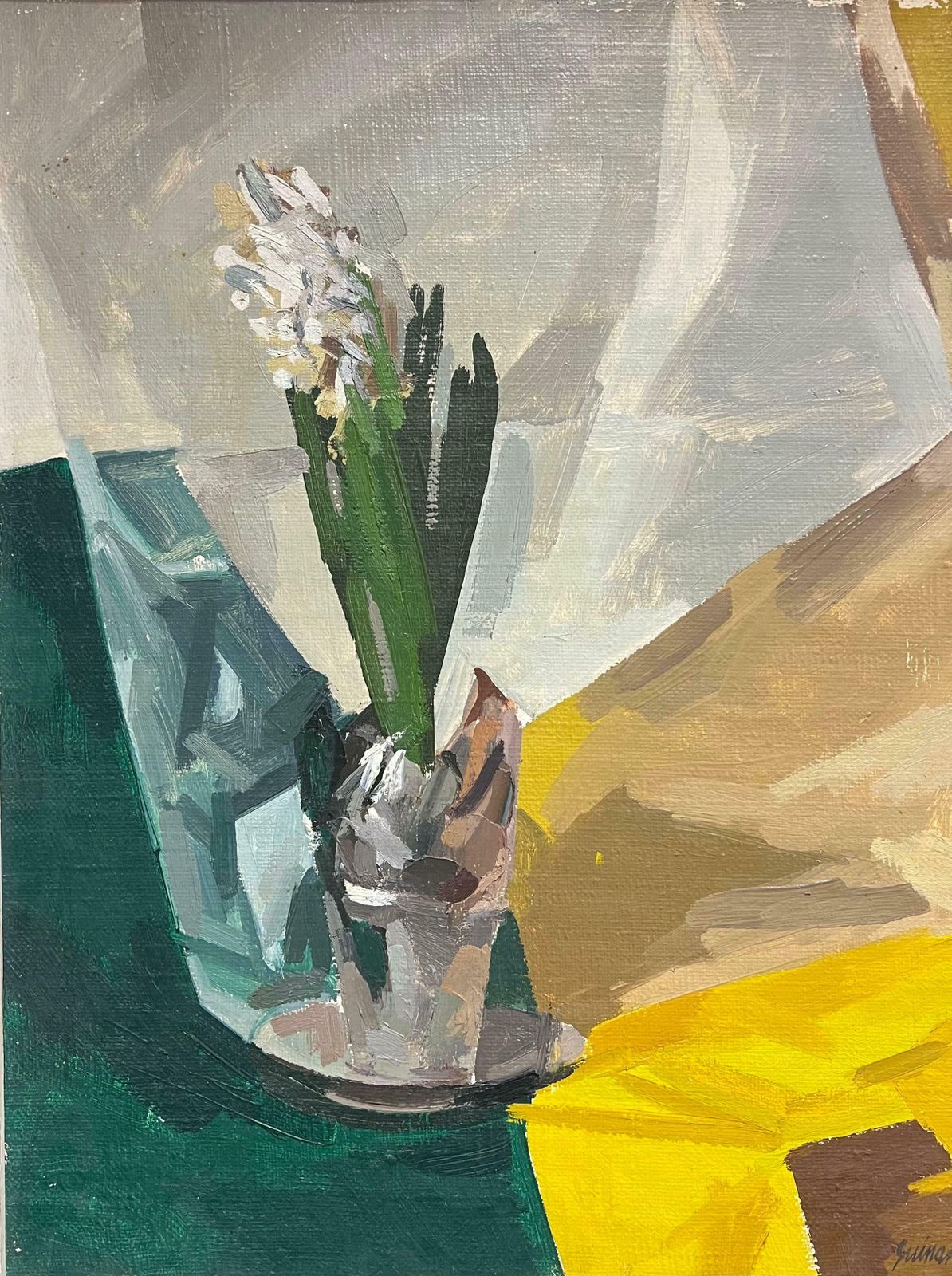 René Guinand (1892 1983)modernist Still Life With White Orchid Abstract Oil Painting 1950's French1950