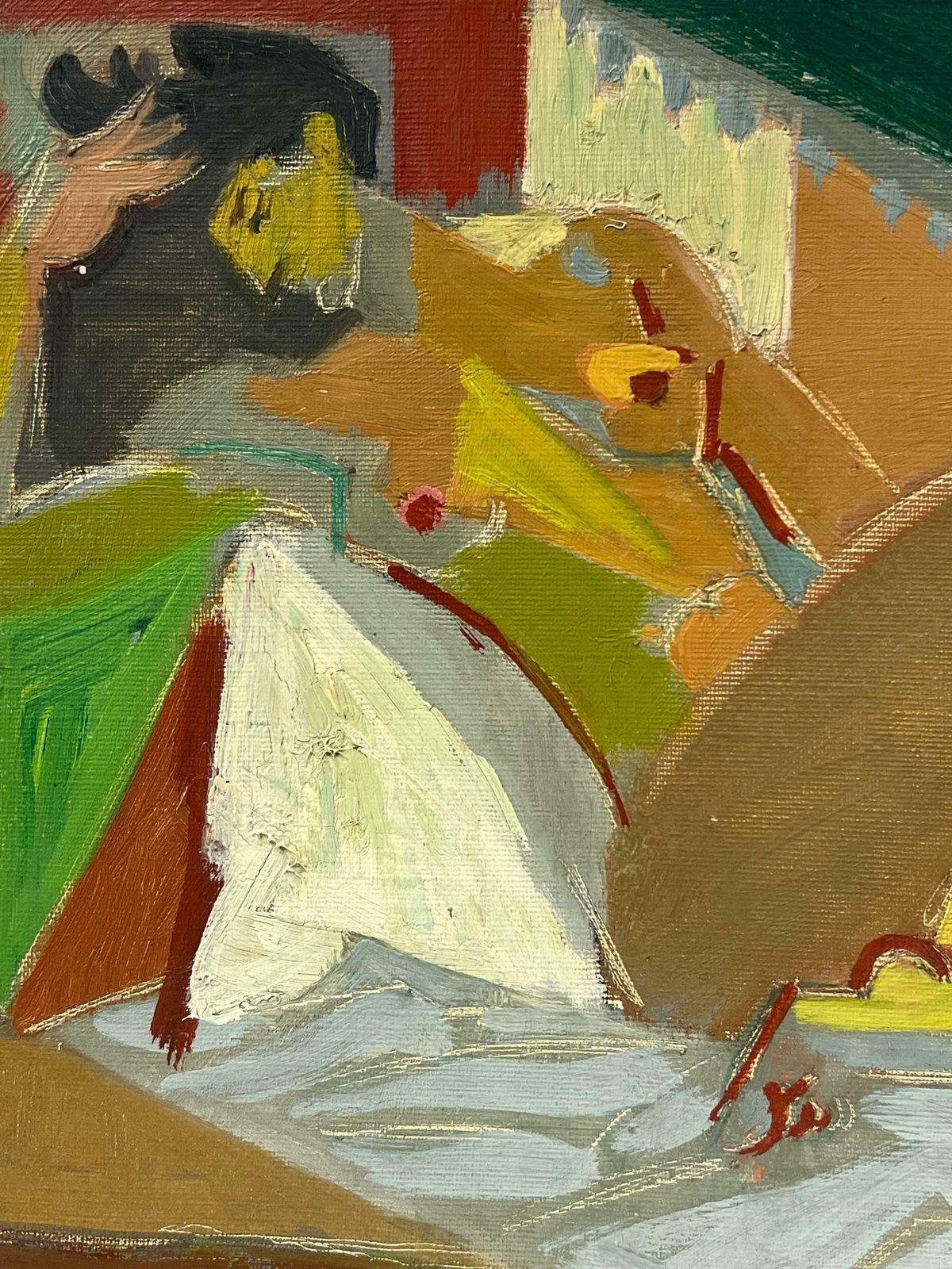 Therese Hummelmid 20th Century French Cubist Portrait Reclining Posed Nude Woman 1950 photo vinterior