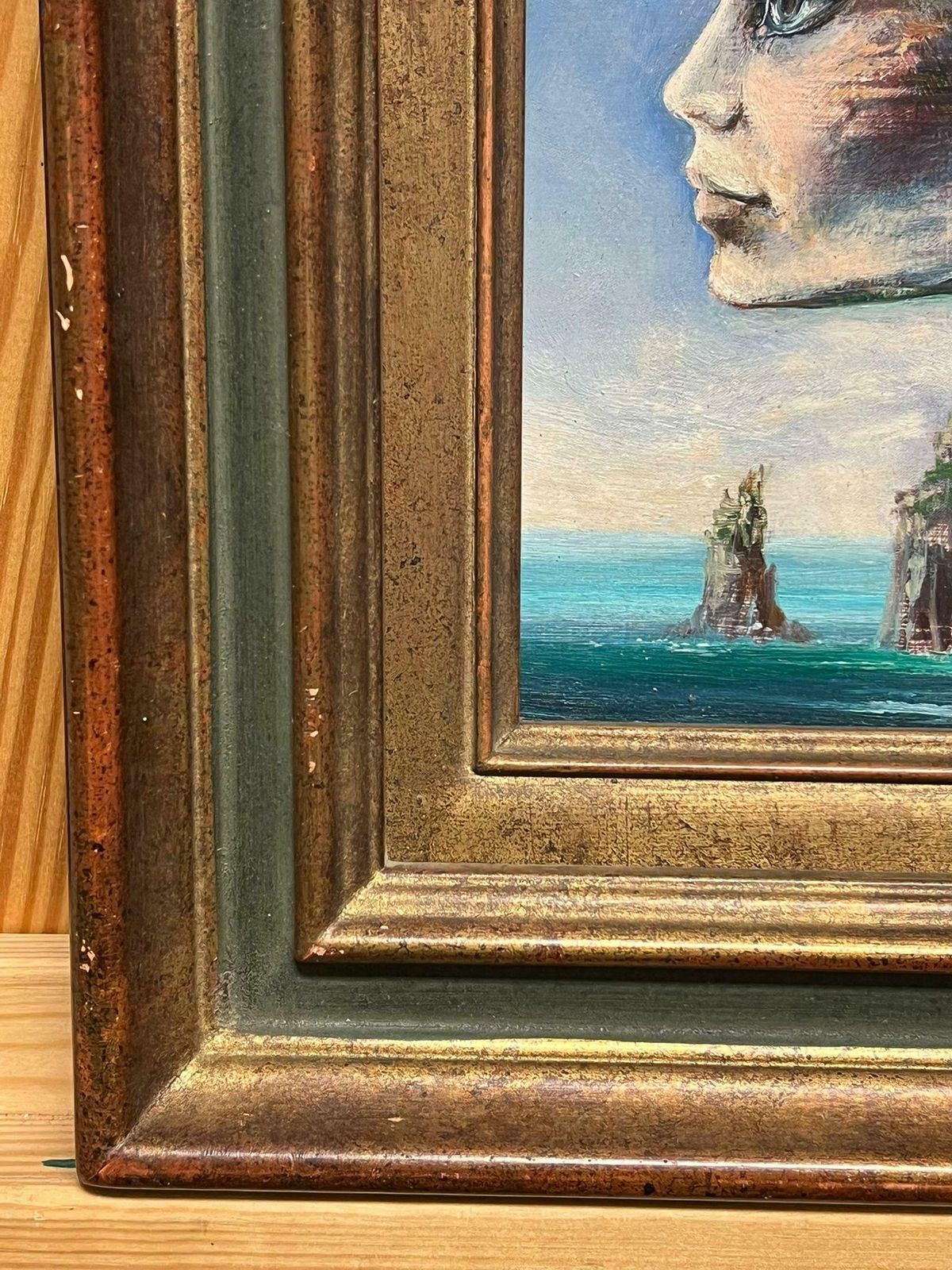 French Surrealist20th Century French Surrealist Portrait Of Woman With Landscape Hair Signed Oil20th Century photo 3003.0