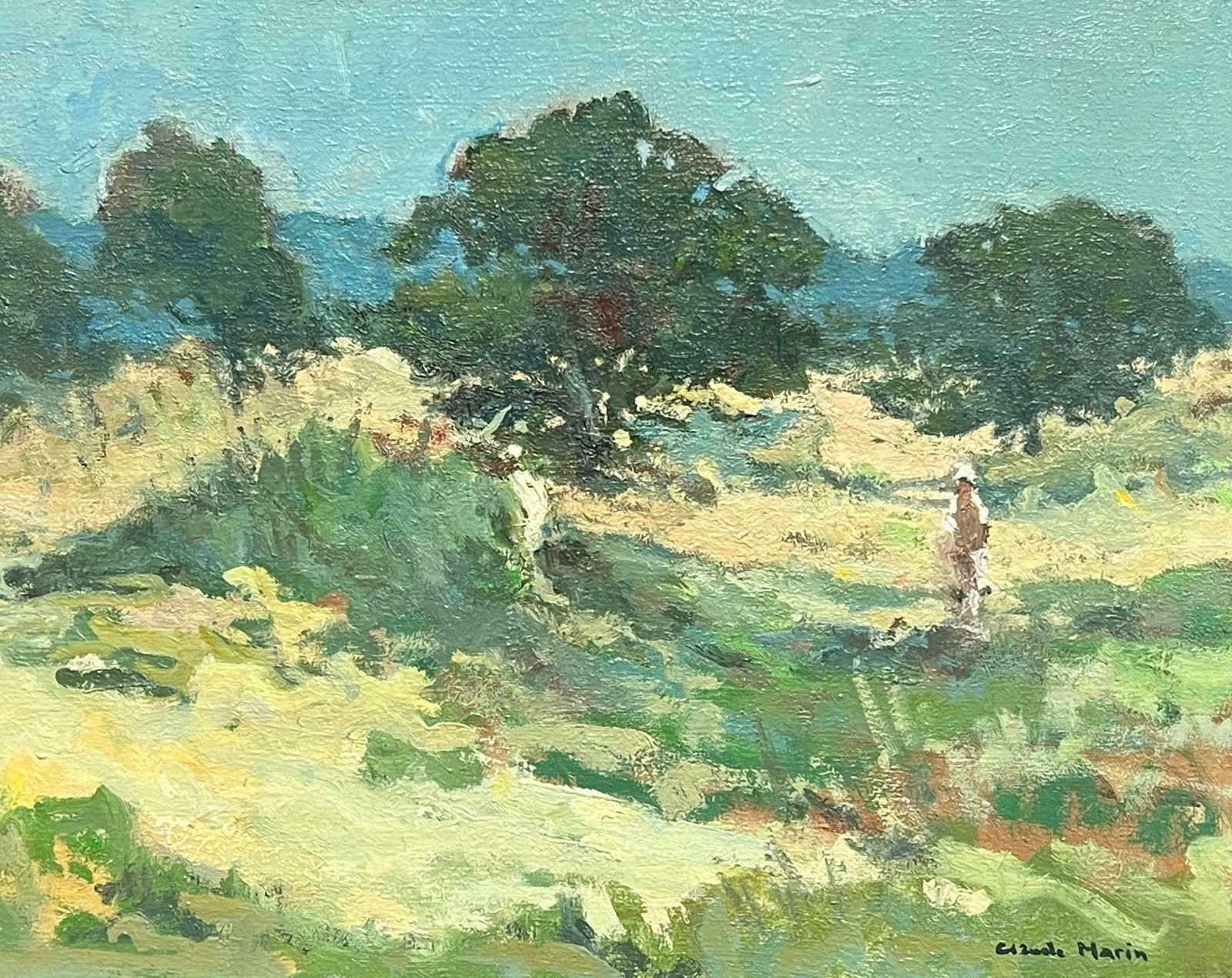 Claude Marinbright Green Impressionist Landscape With Figure In Dunes Mid 20th Century photo furniture