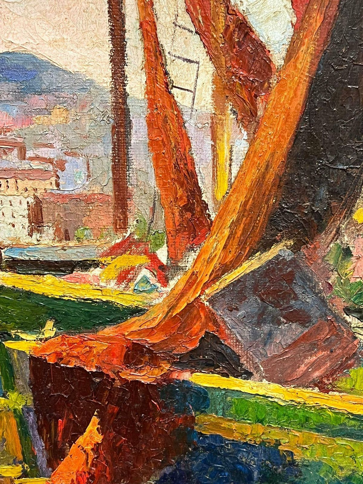 French Schoolmid Century French Oil Painting Marseille Sunny Harbour With Fishing Boats photo buy