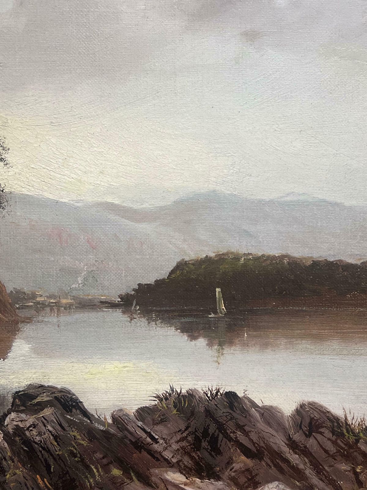 Arthur Grahamantique English Signed Oil Painting 1902 Tranquil Derwentwater Lake District19th Century photo Art