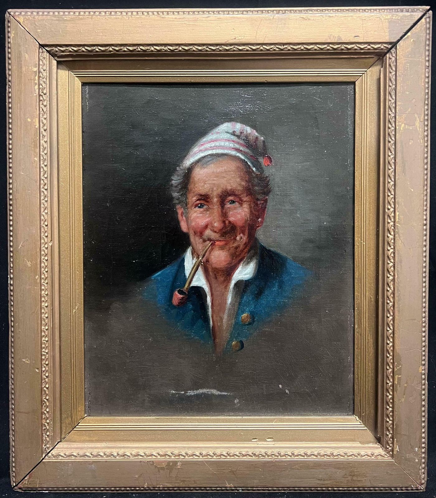 19th Century Italian Schoolantique Italian Portrait Of Old Fisherman With Pipe Characterful Chap19th Century