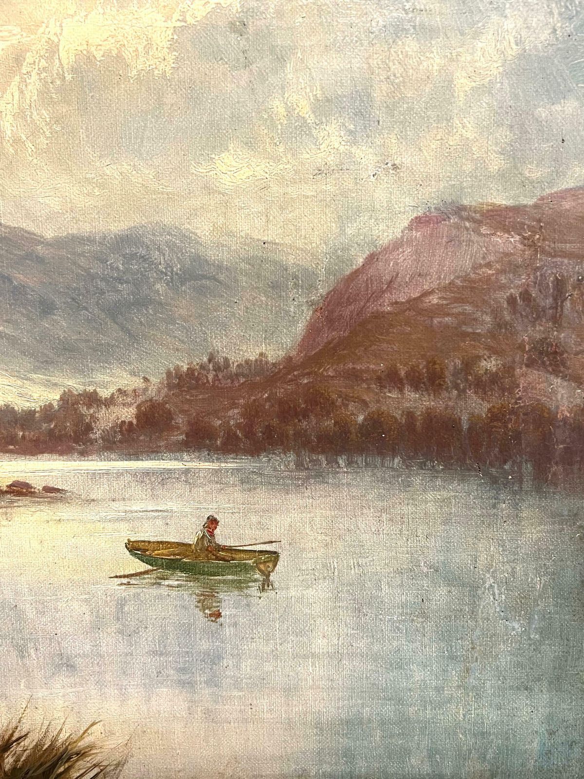 Sidney Yates Johnsonantique Scottish Highlands Loch Scene With Boatman Tranquil Signed Painting1899 photo for sale