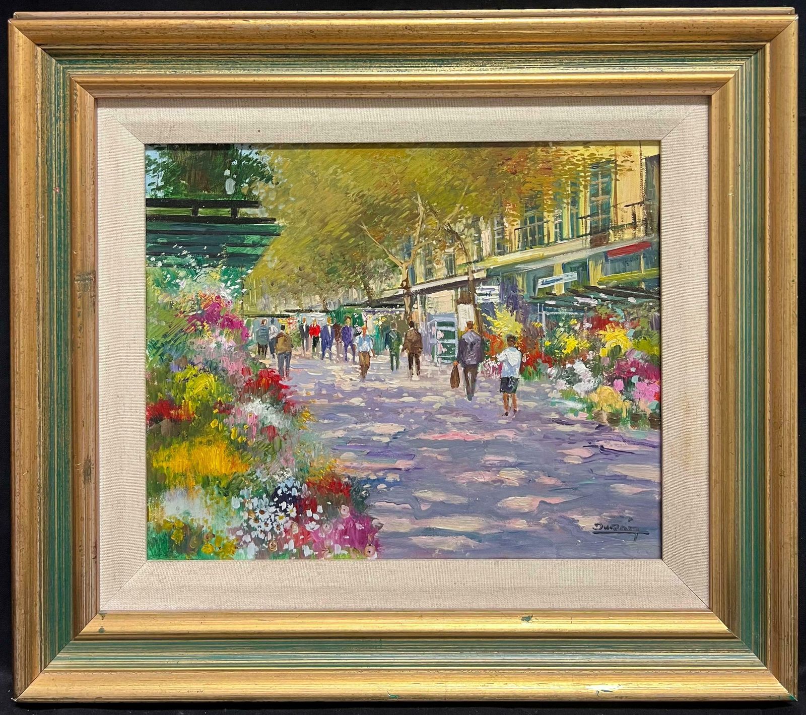 French Schoolmid 20th Century Purple Tracked Parisian Boulevard Scene With Flower Stalls Mid 20th Century photo furniture