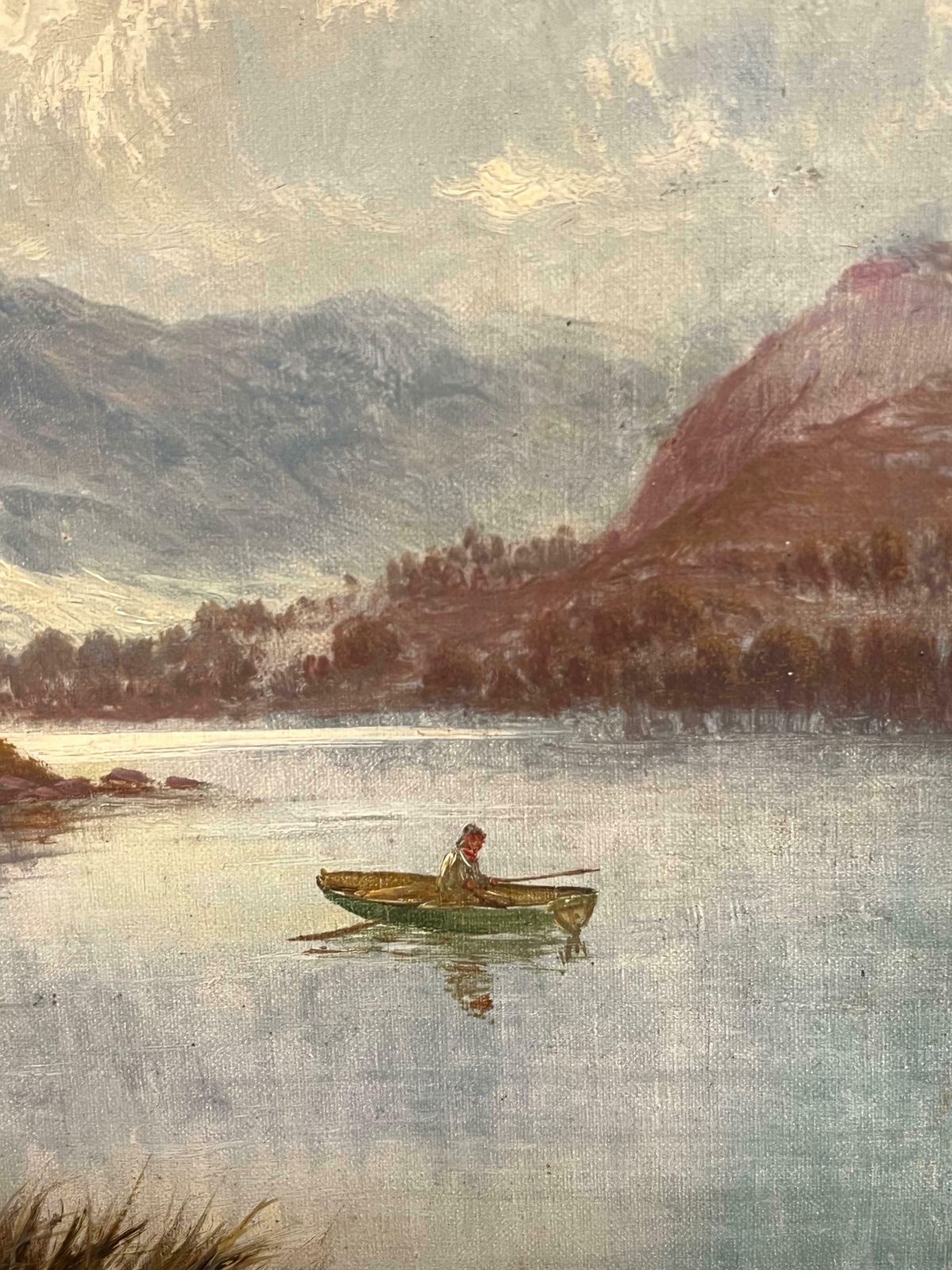 Sidney Yates Johnsonantique Scottish Highlands Loch Scene With Boatman Tranquil Signed Painting1899 photo vintage