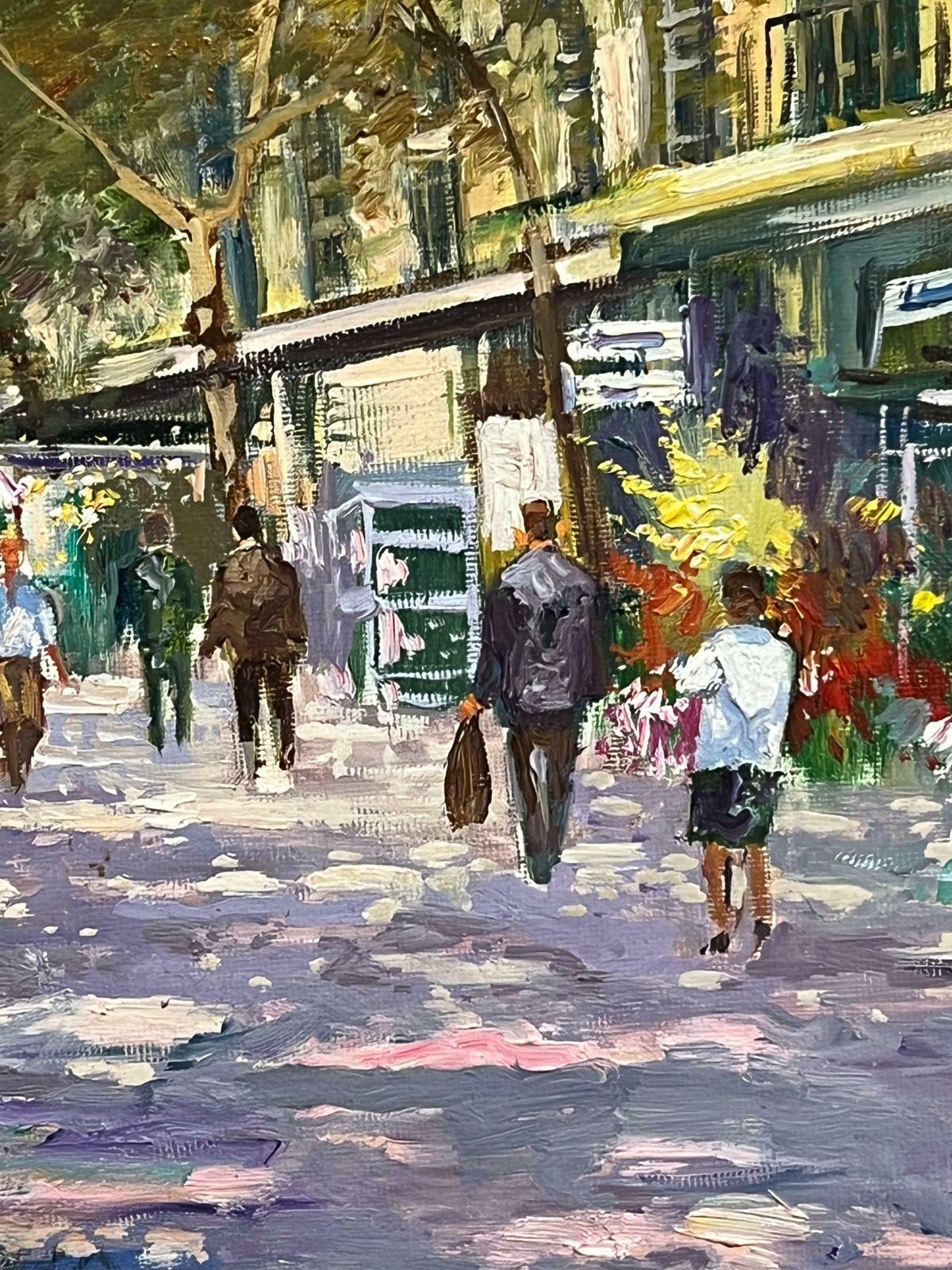 French Schoolmid 20th Century Purple Tracked Parisian Boulevard Scene With Flower Stalls Mid 20th Century photo vintage