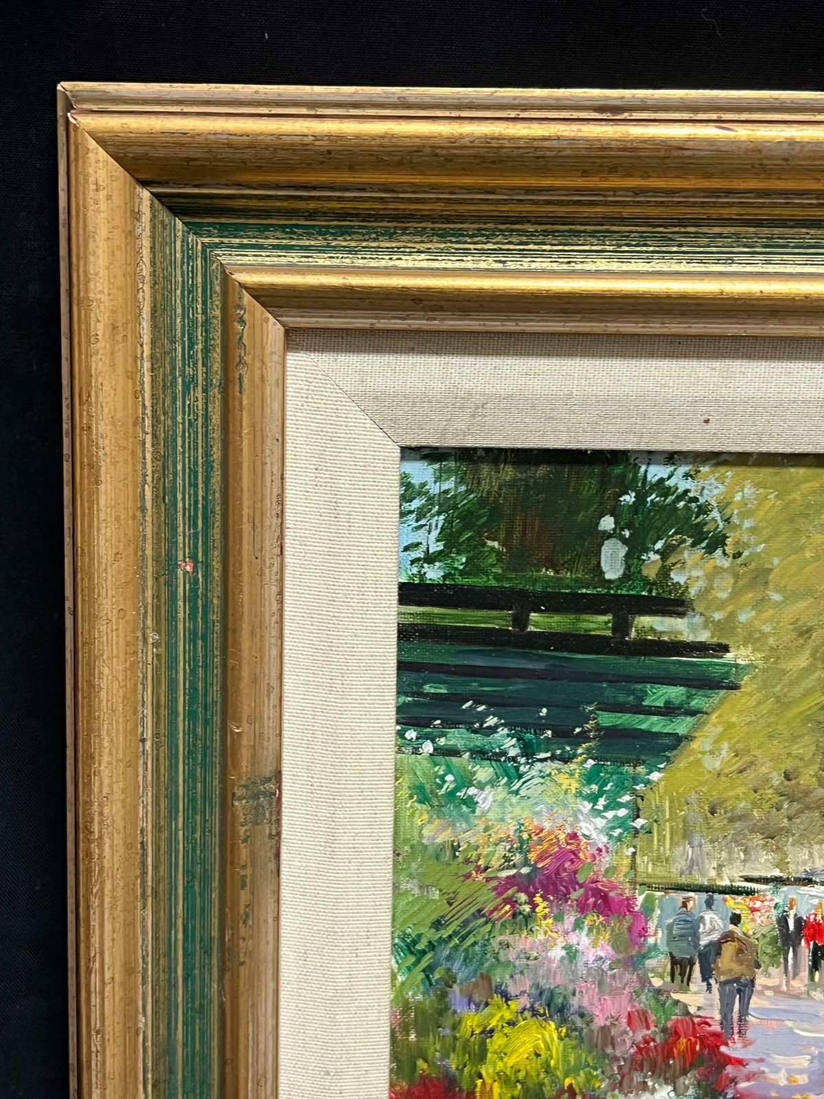 Art French Schoolmid 20th Century Purple Tracked Parisian Boulevard Scene With Flower Stalls Mid 20th Century photo