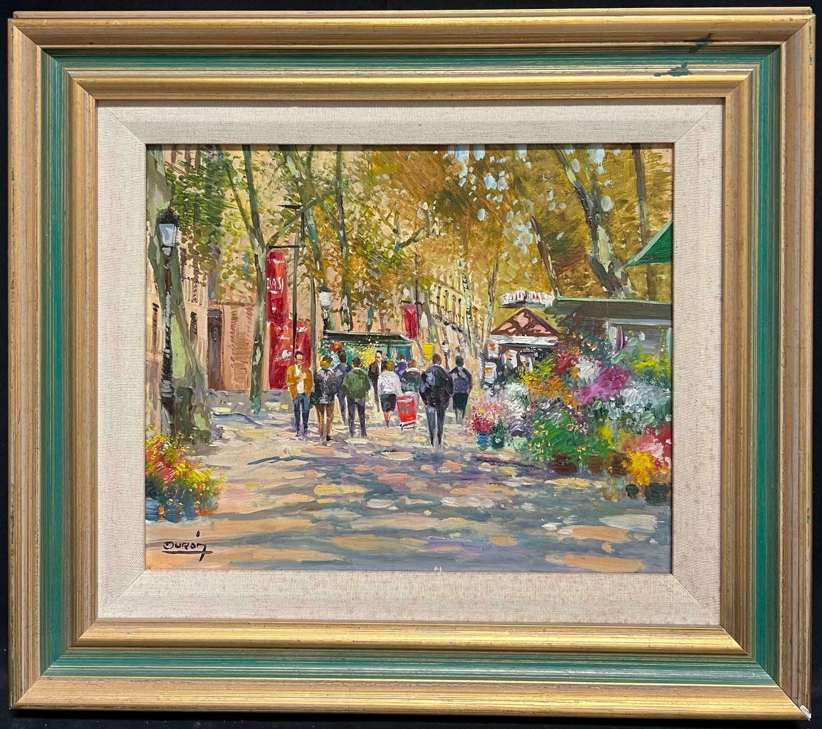 French Schoolmid 20th Century Autumnal Parisian Street Scene With Flower Stalls Signed Oil Mid 20th Century photo furniture