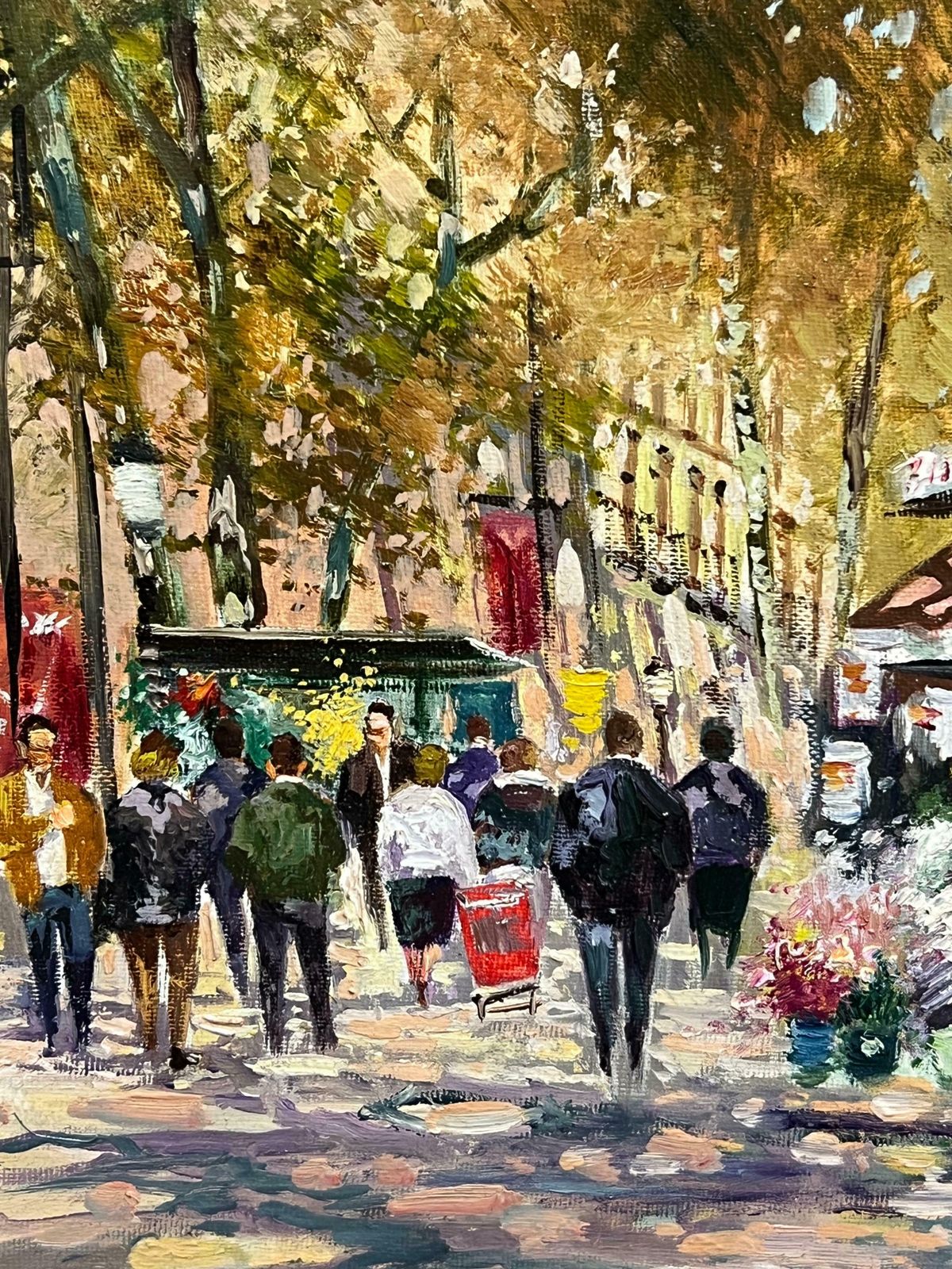 French Schoolmid 20th Century Autumnal Parisian Street Scene With Flower Stalls Signed Oil Mid 20th Century photo Art