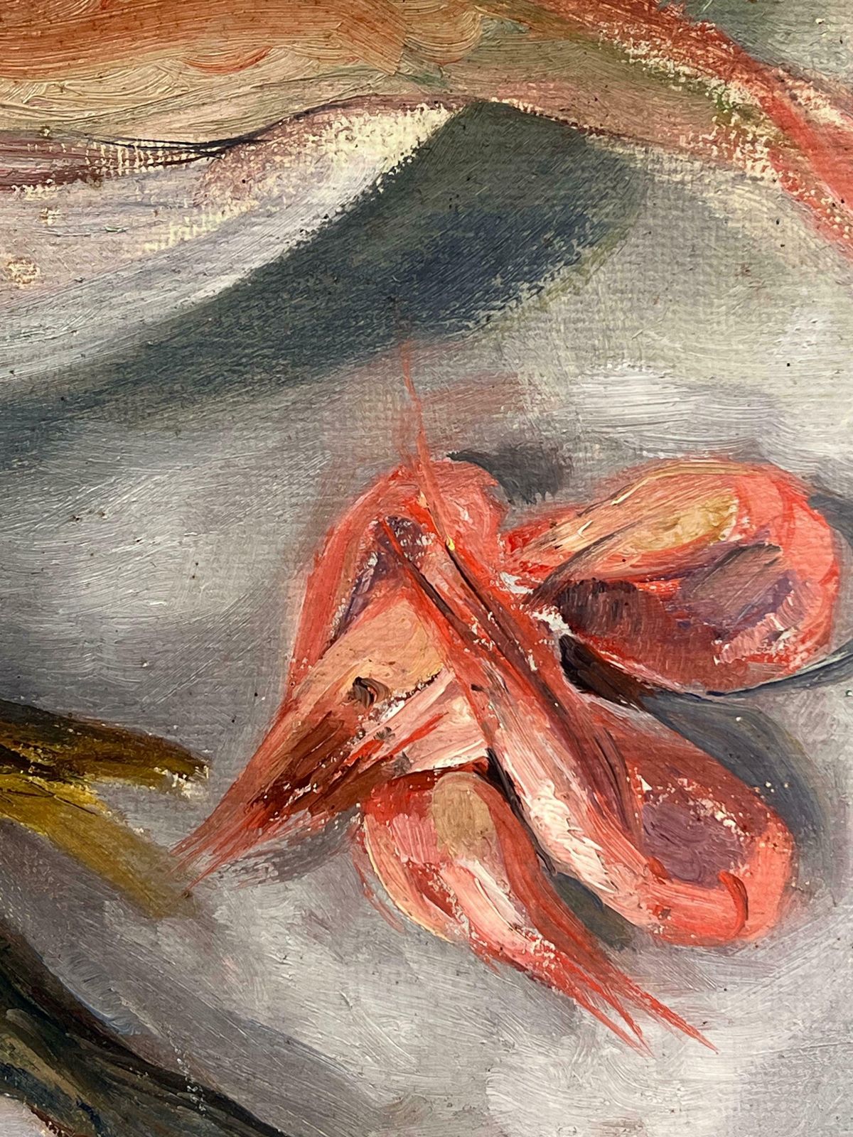 Regine Davidmid 20th Century 1950s French Oil Still Life Pink Fish & Lemons On Plate1950's photo vinterior