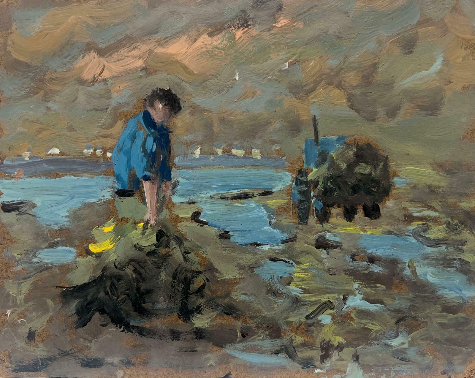 Fanch Lelfisherman At Low Tide A Coastal Scene Of Labor And Reflection Landscape20th Century