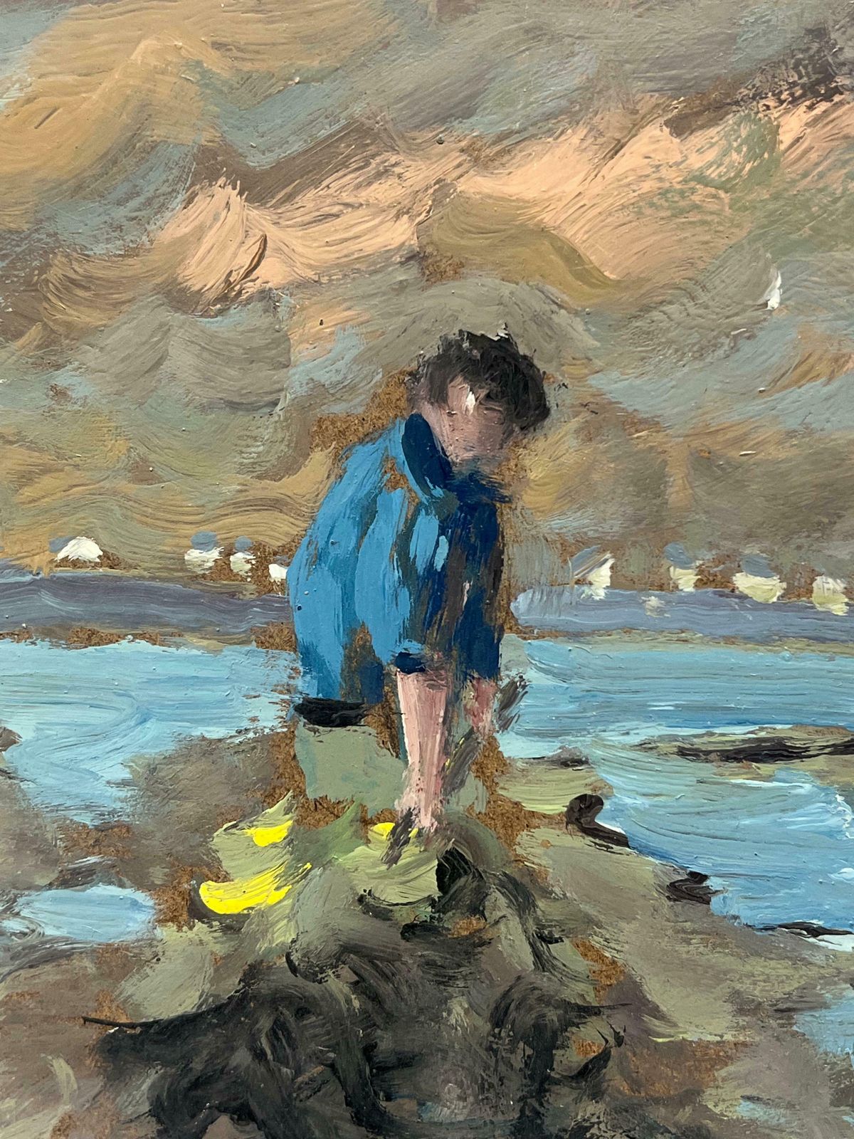 Fanch Lelfisherman At Low Tide A Coastal Scene Of Labor And Reflection Landscape20th Century photo Art