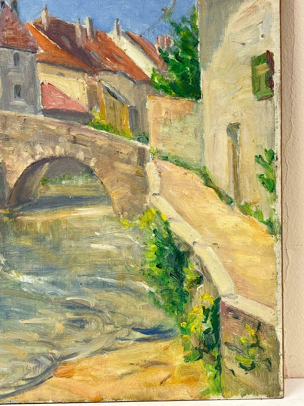 Regine Davidcharming Village With Stone Bridge Over A Flowing River French Countryside 1950's photo for sale