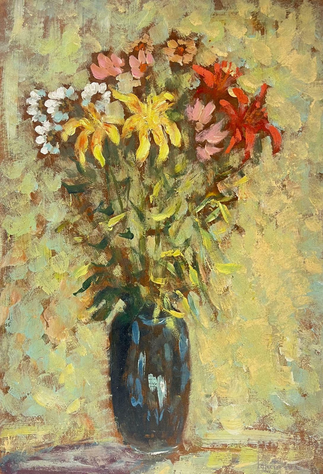Fanch Lelimpressionist Floral Still Life Vibrant Bouquet In A Dark Vase Oil Painting20th Century