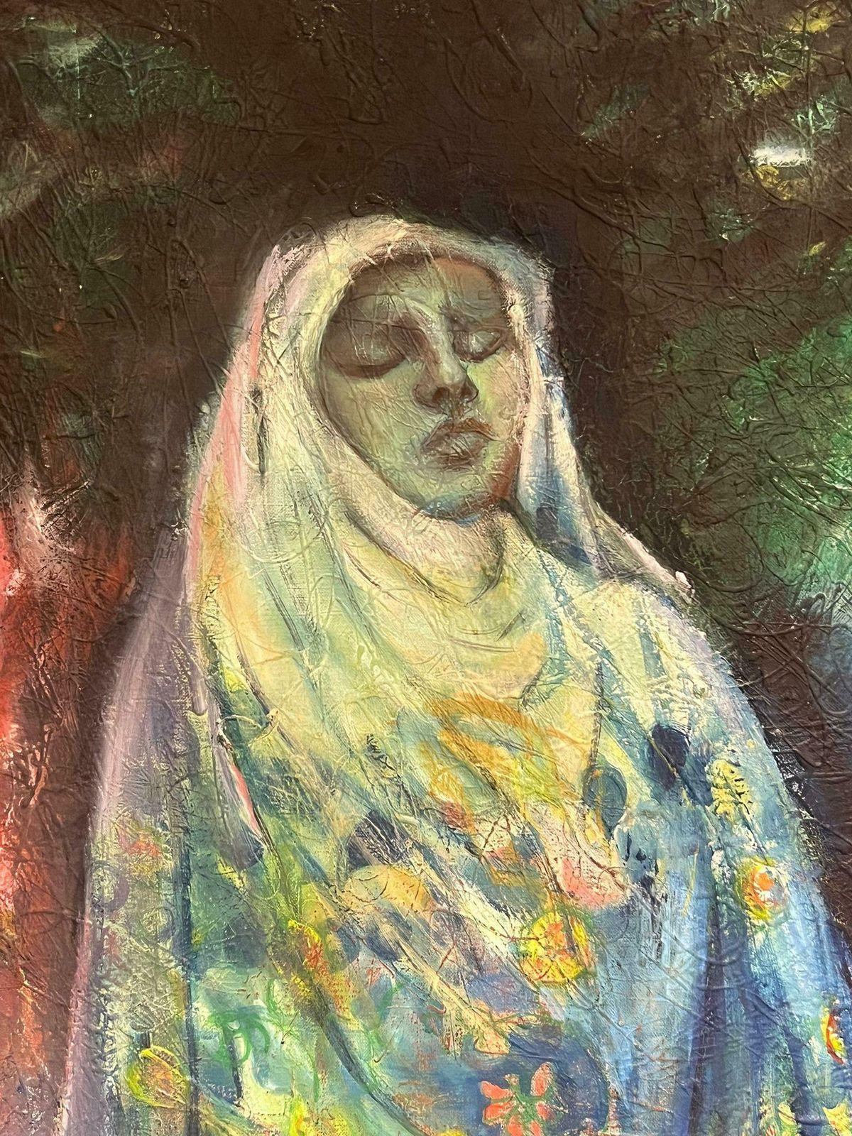 French Schoolhuge Portrait Veiled Female In Dreamlike Fusion Of Spirituality And Nature1970's photo 3921.0