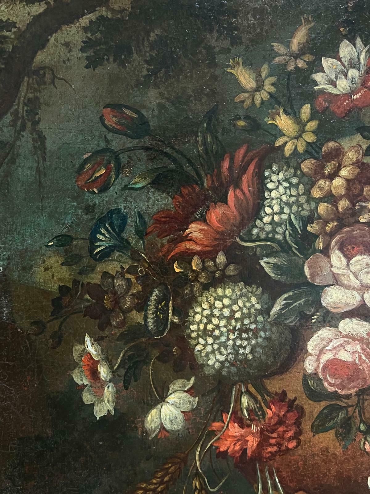 French School18th Century Baroque Oil Still Life Flowers Floral Arrangement In An Ornate Urn18th Century photo vintage
