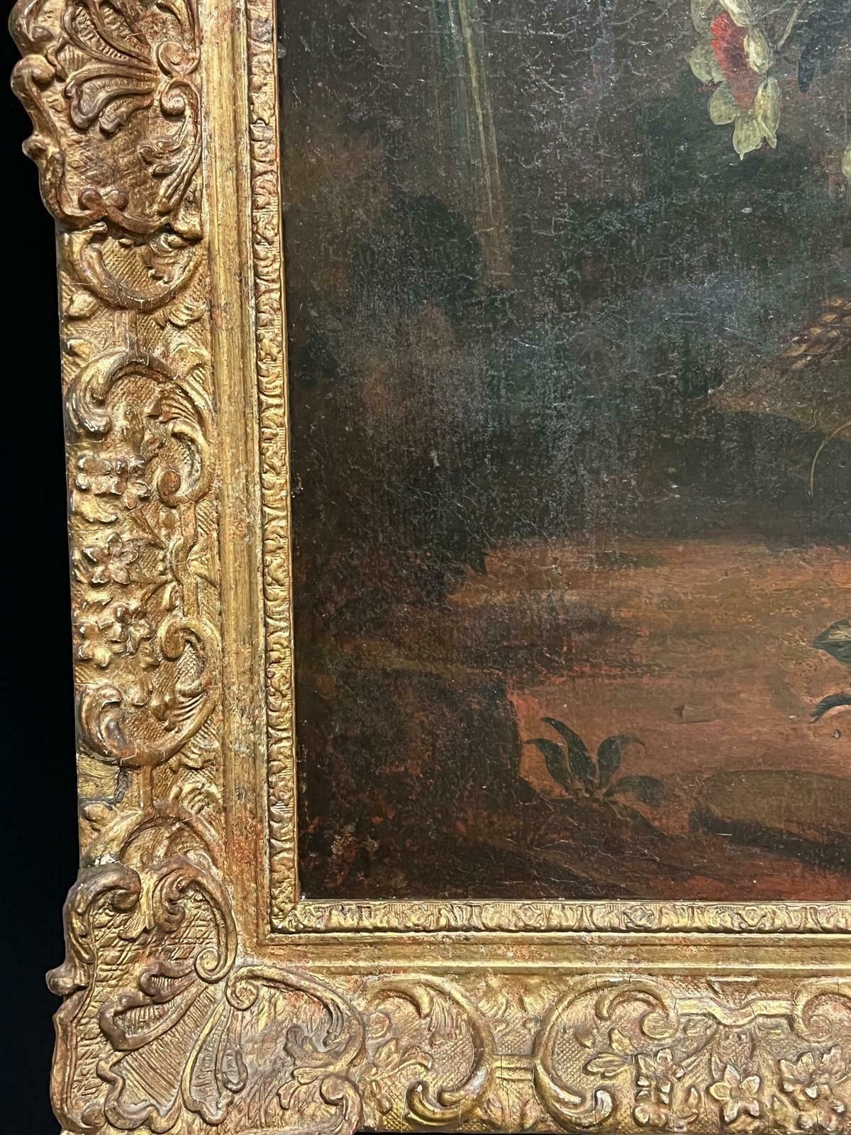 Art French School18th Century Baroque Oil Still Life Flowers Floral Arrangement In An Ornate Urn18th Century photo