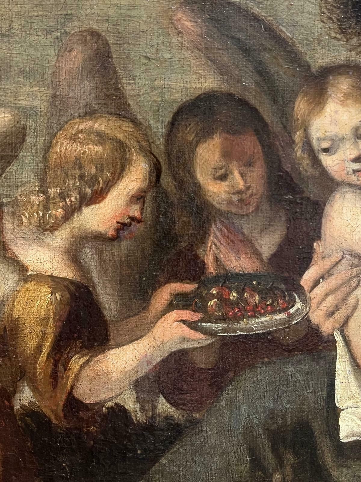 17th Century Italian School17th Century Painting Baroque Madonna & Child Attendant Angels Offering Gifts 17th Century photo vinterior