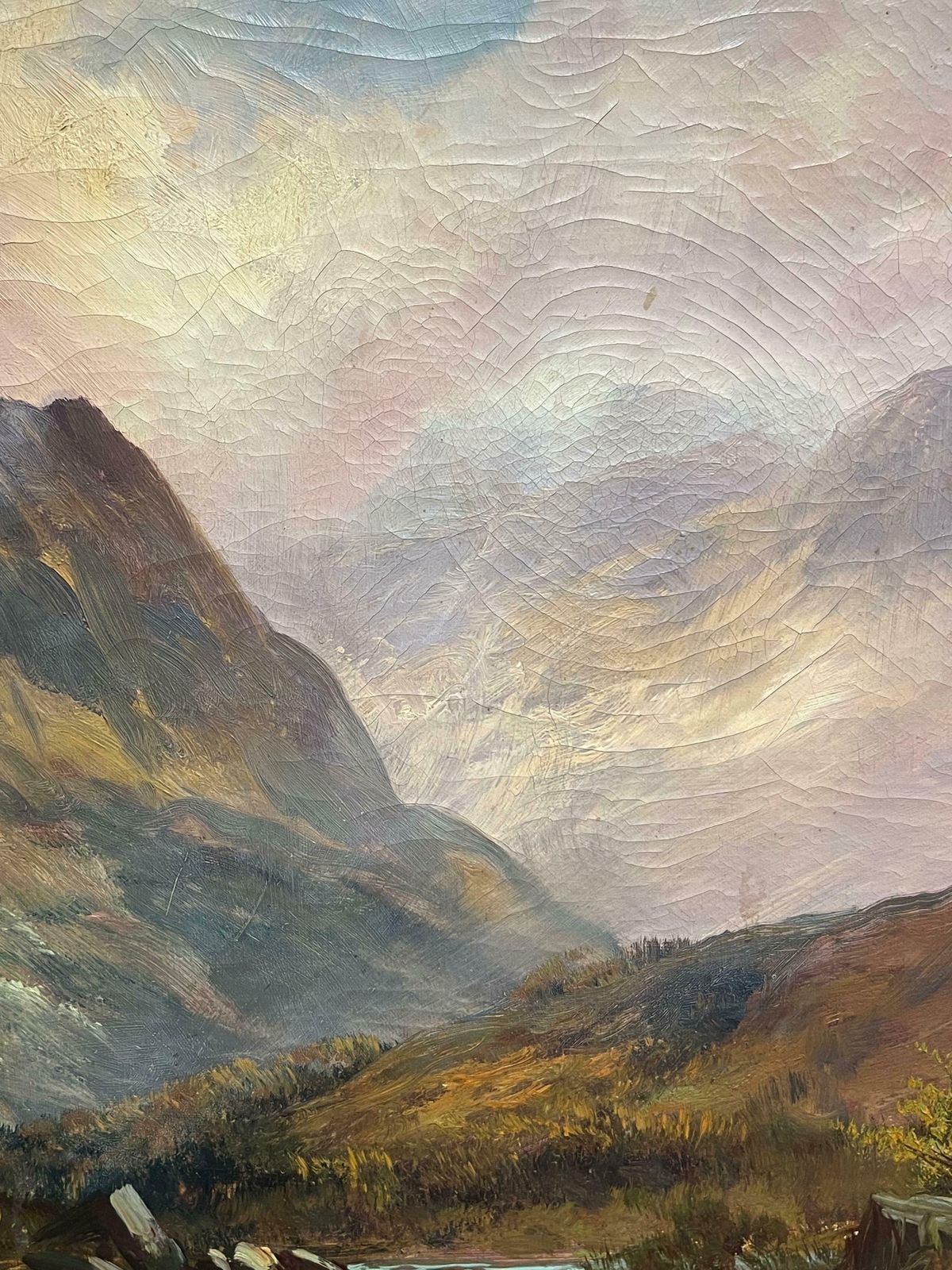 F. E. Jamiesonantique Scottish Oil Highland Waterfall With Distant Mountains Oil Painting 1920's photo vinterior