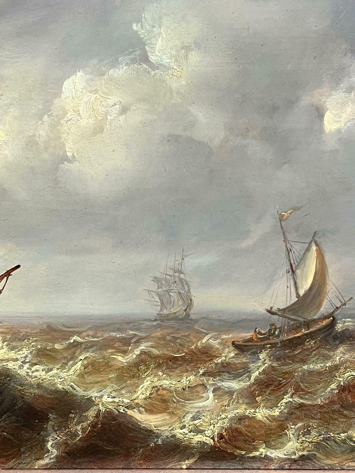 Jean Laurent  Dutch Fishing Boats In A Swell Seascape With Sailing Ships In Rough Waters19th Century photo Art