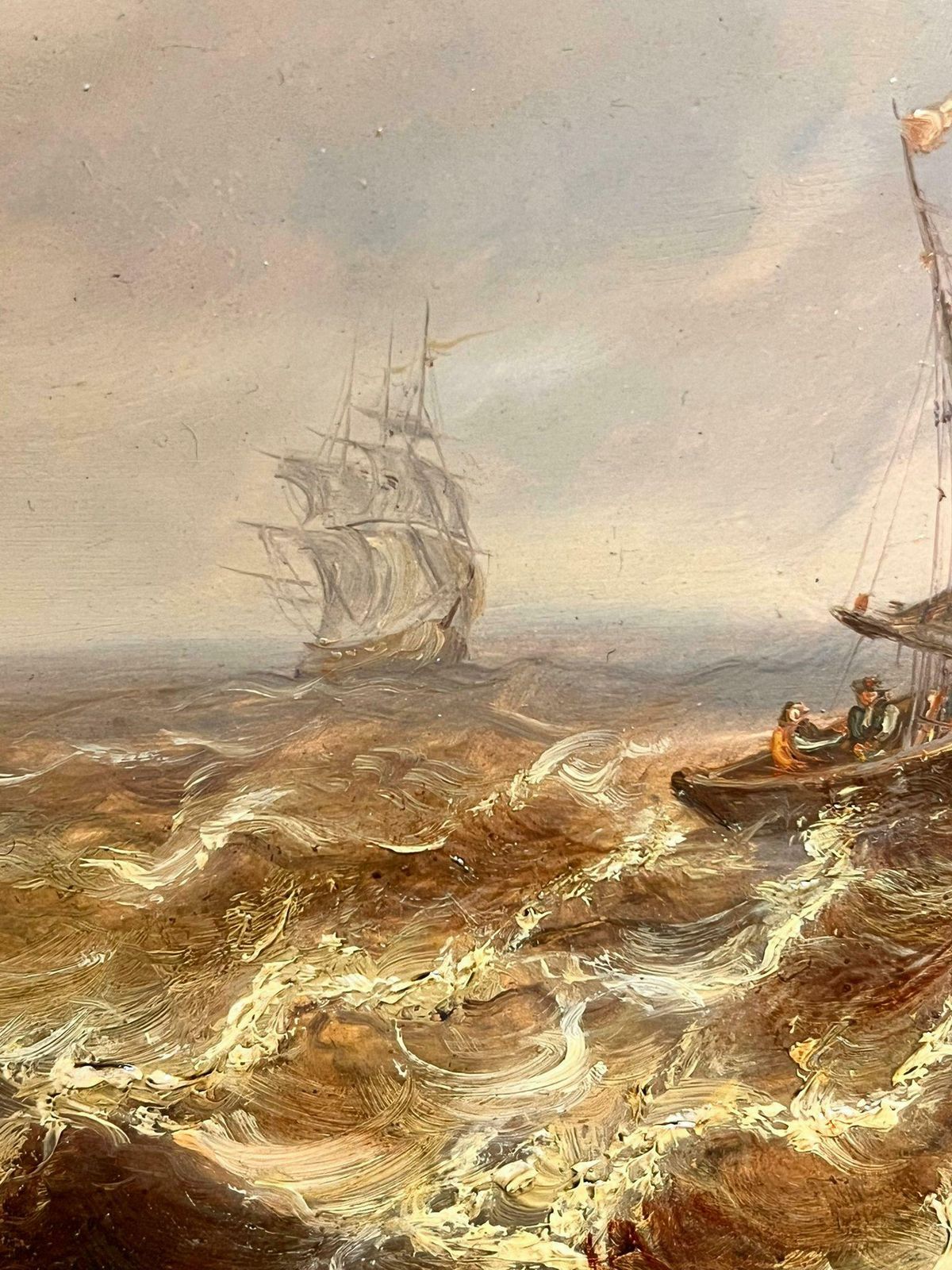 Jean Laurent  Dutch Fishing Boats In A Swell Seascape With Sailing Ships In Rough Waters19th Century photo buy