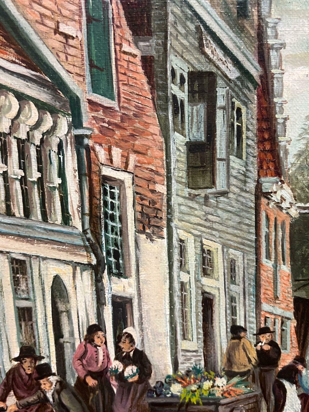 Dutch Schoolbusy Dutch Canal Market Scene Large Signed Oil Painting With Figures20th Century photo vinterior