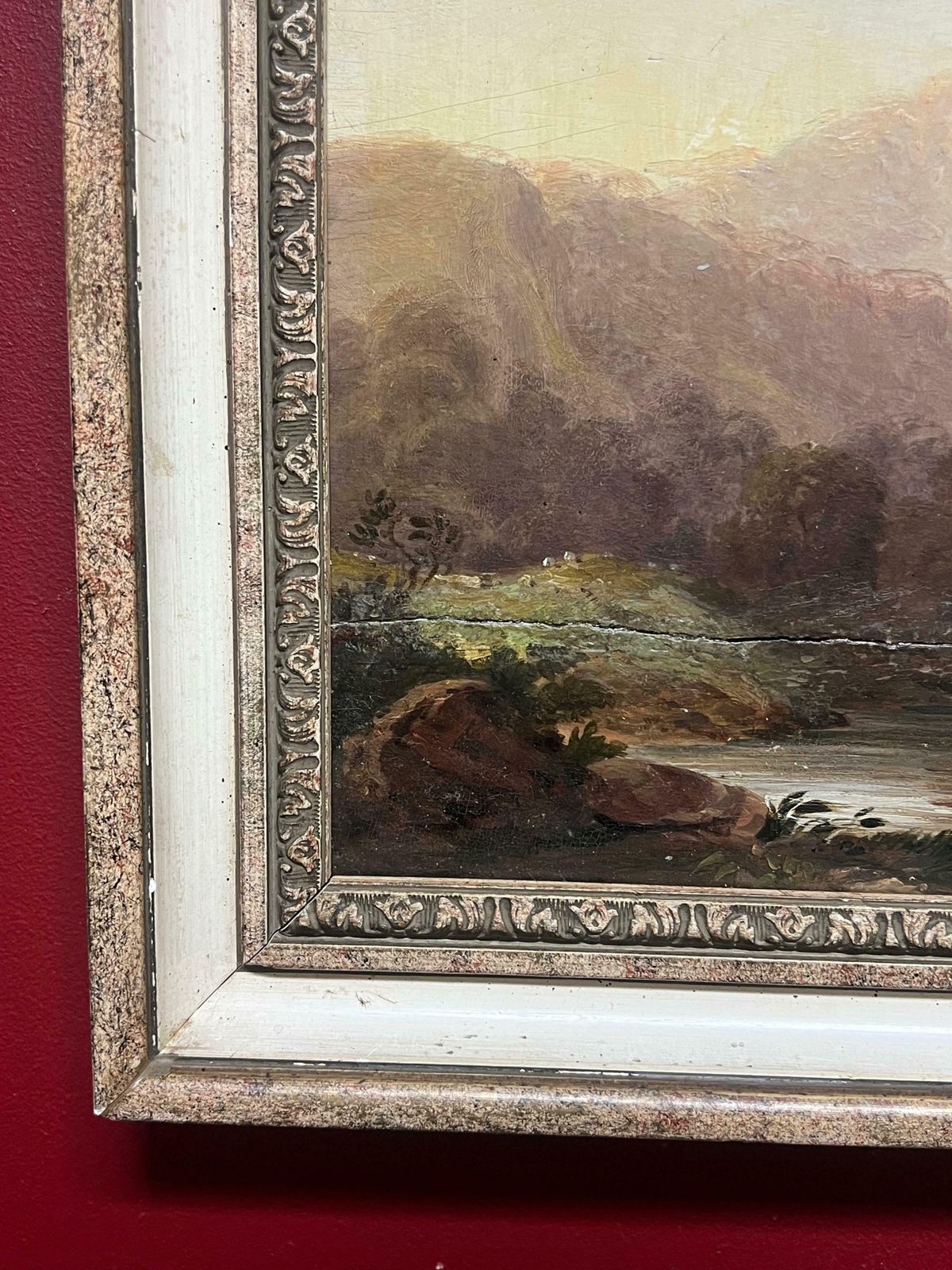 Antique C.1800's Scottish Oil Highland Landscape Anglers Fishing Autumnal River19th Century photo buy