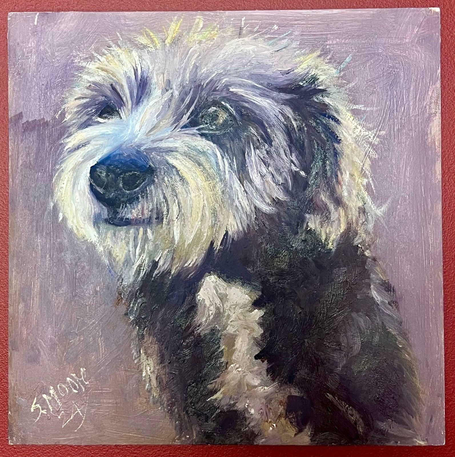 English Contemporaryportrait Of A Scruffy Terrier Dog Signed Oil Painting 20242024 photo furniture
