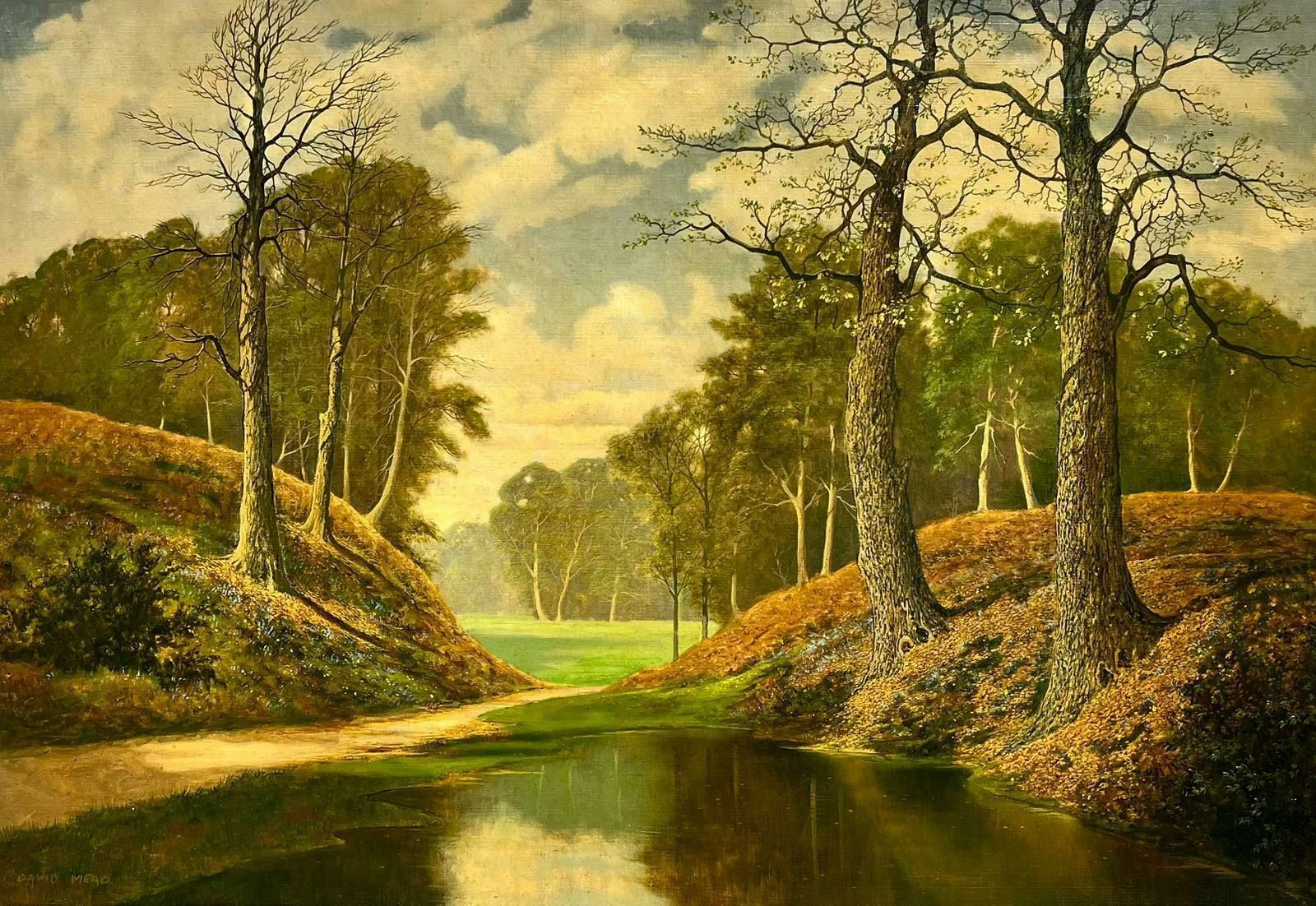 David Meadvery Large British Signed Oil Painting Copper Autumn Woodland Pond Landscape