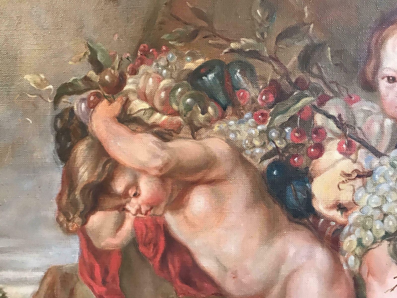 Unknowncupids Playing Very Large Bacchanal Rococo Scene Antique Oil Paintingc.1900's photo vinterior