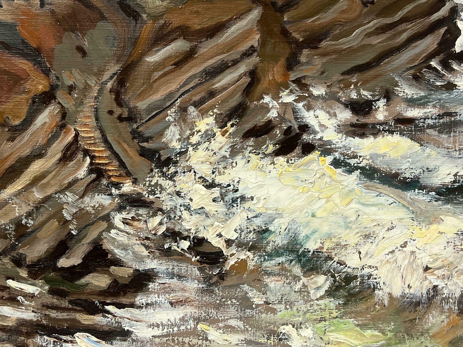 Georges Bordonovelarge French 1970's Impressionist Oil Painting Crashing Waves Lighthouse Coast1972 photo 825.0
