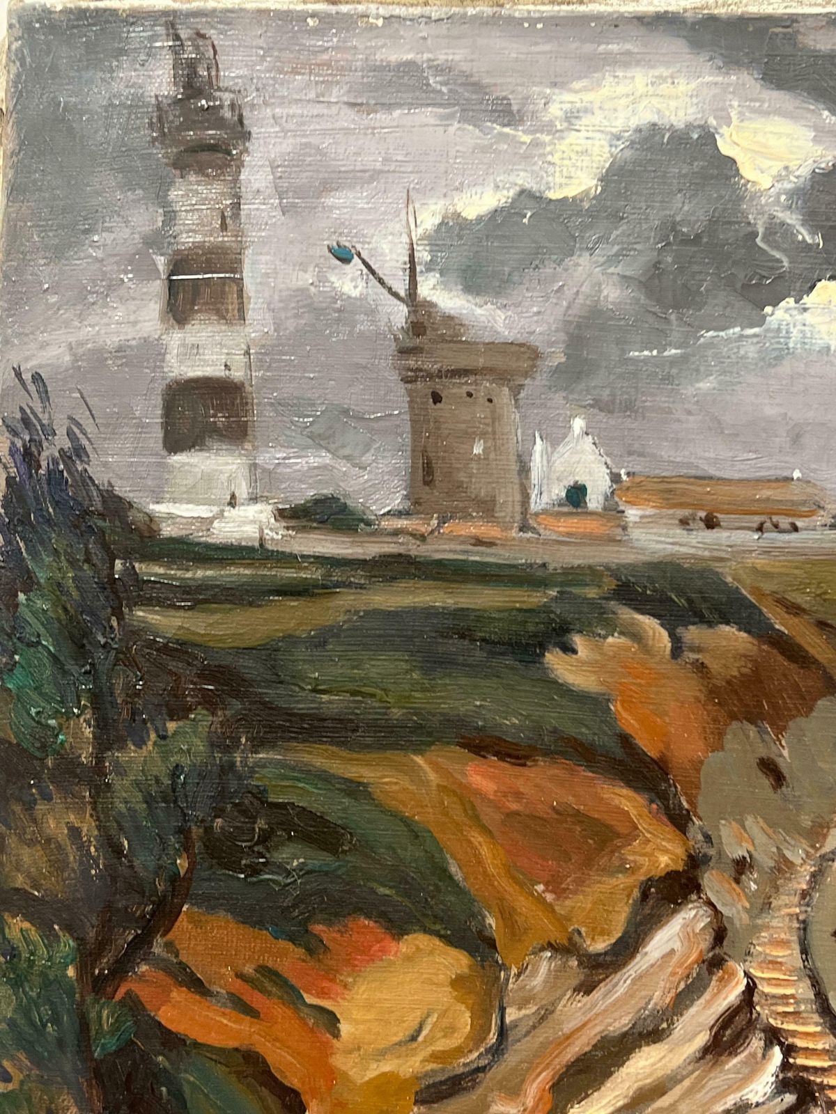 photo furniture Georges Bordonovelarge French 1970's Impressionist Oil Painting Crashing Waves Lighthouse Coast1972