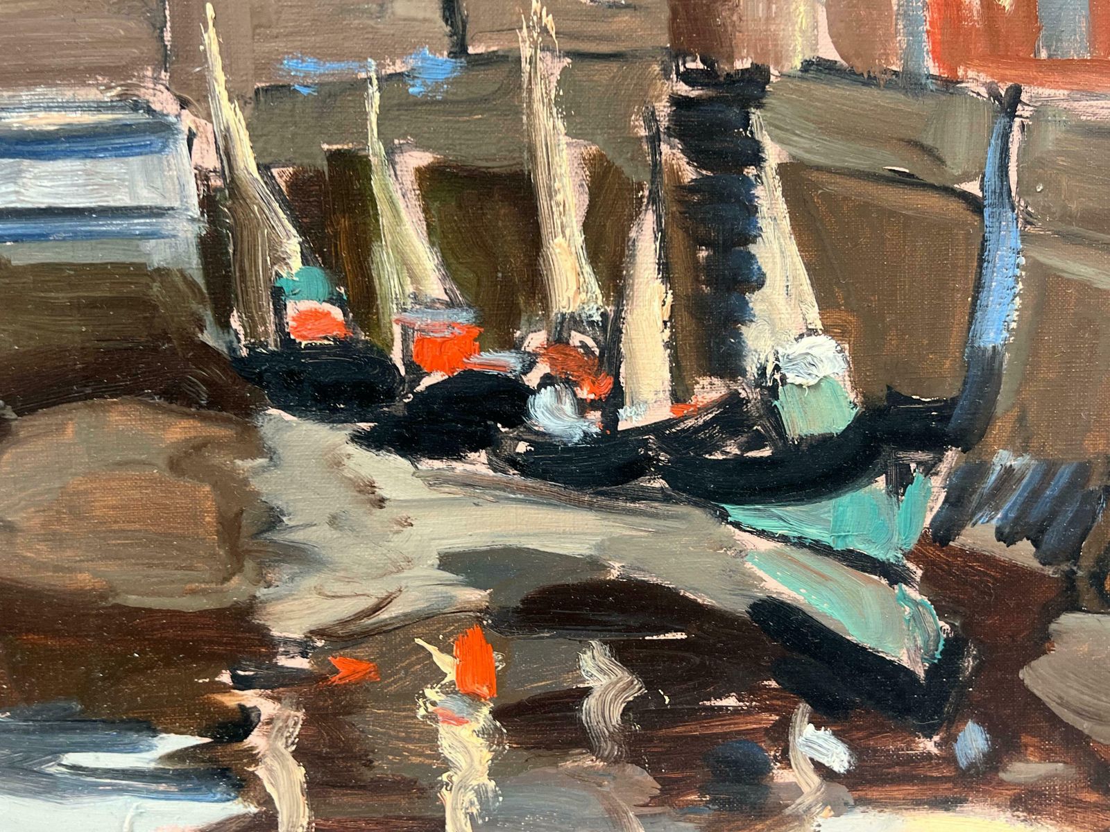 Georges Bordonovelarge French 1970's Oil Painting Honfleur Harbour At Sunset With Boats1970 photo buy