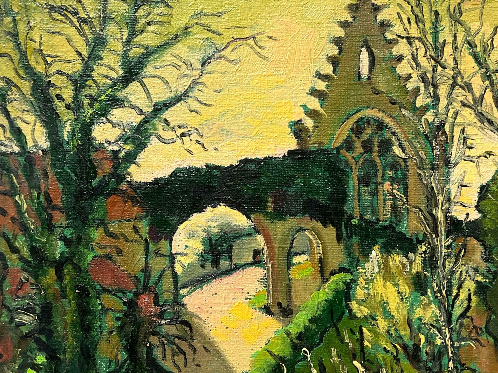 Georges Bordonovelarge French 1960's Oil Painting Old French Village With Ancient Buildings photo for sale
