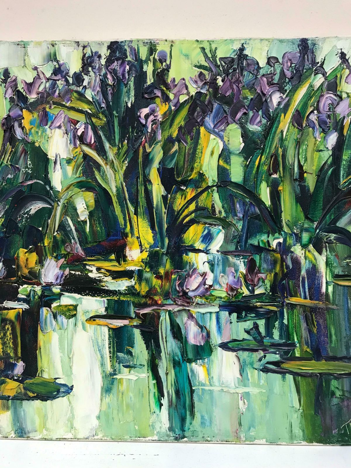20th Century French Schoolwater Lilies In Pond, Thick Impasto French Signed Oil Painting photo Art