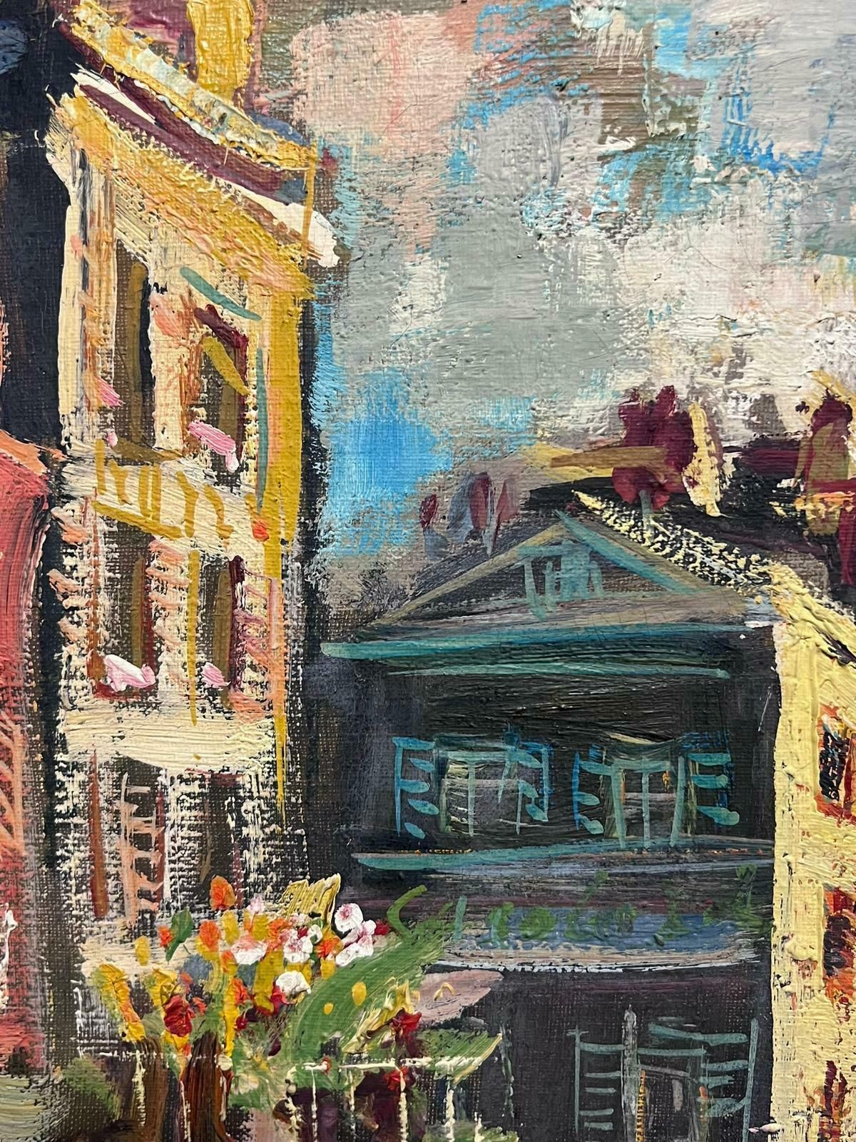 French School1960's Vibrant Paris Busy Street Scene Large Oil Painting In Modern Frame1960's photo Art