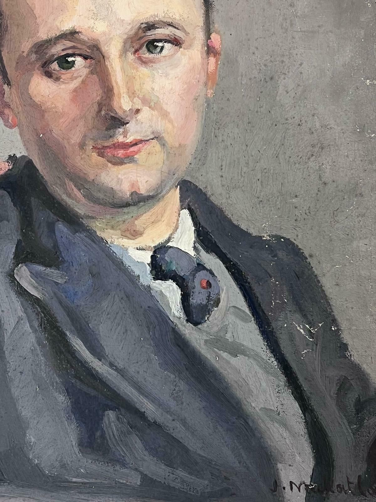 Jean Laforgue1930's French Portrait Of Young Man In Suit & Tie Oil Painting On Canvas photo 550.0