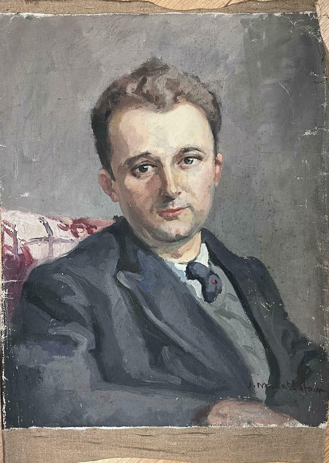 Jean Laforgue1930's French Portrait Of Young Man In Suit & Tie Oil Painting On Canvas photo buy