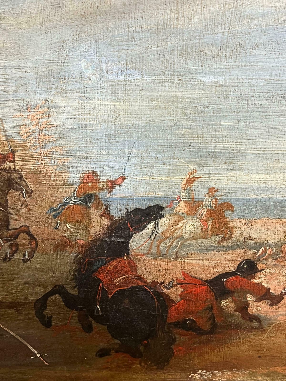 17th Century Flemish Old Master Oil On Panel Cavalry Skirmish Soldiers & Horses1650 photo Art