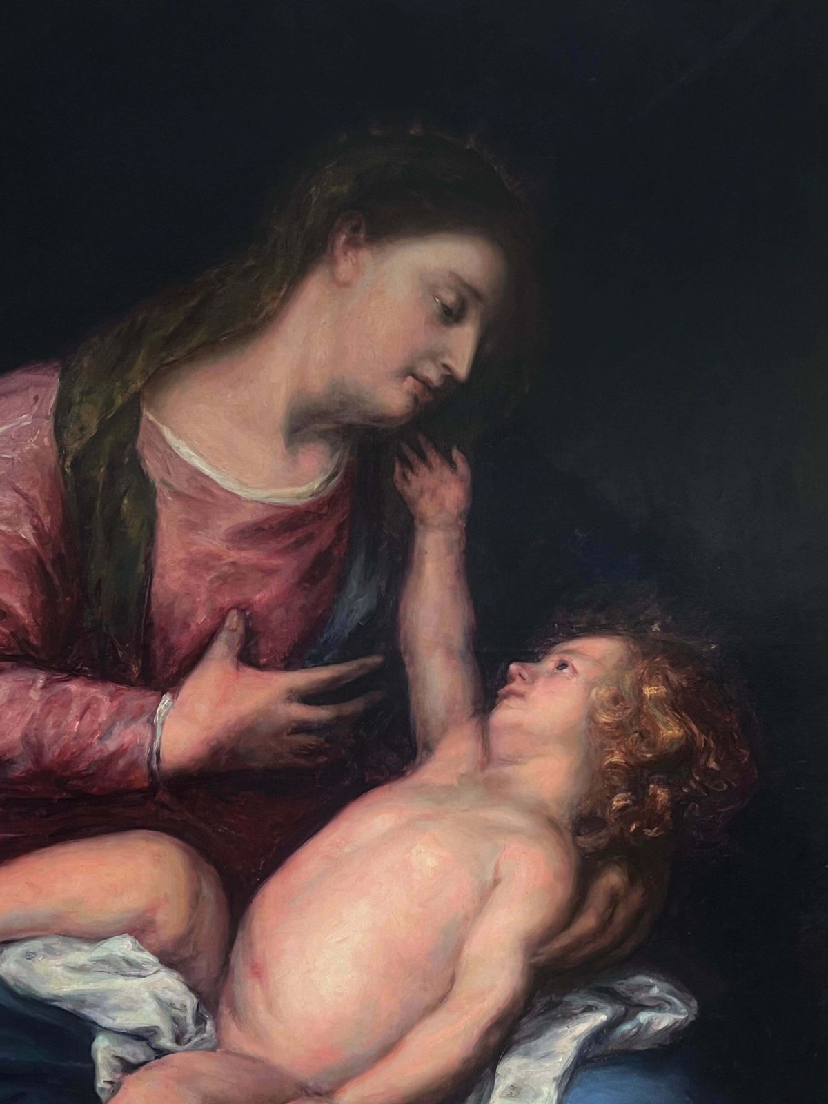 Huge Victorian English Old Master Oil Painting Madonna & Christ Child After Dyck19th Century photo for sale