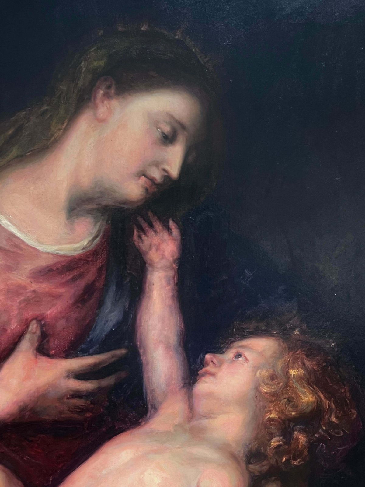 photo furniture Huge Victorian English Old Master Oil Painting Madonna & Christ Child After Dyck19th Century