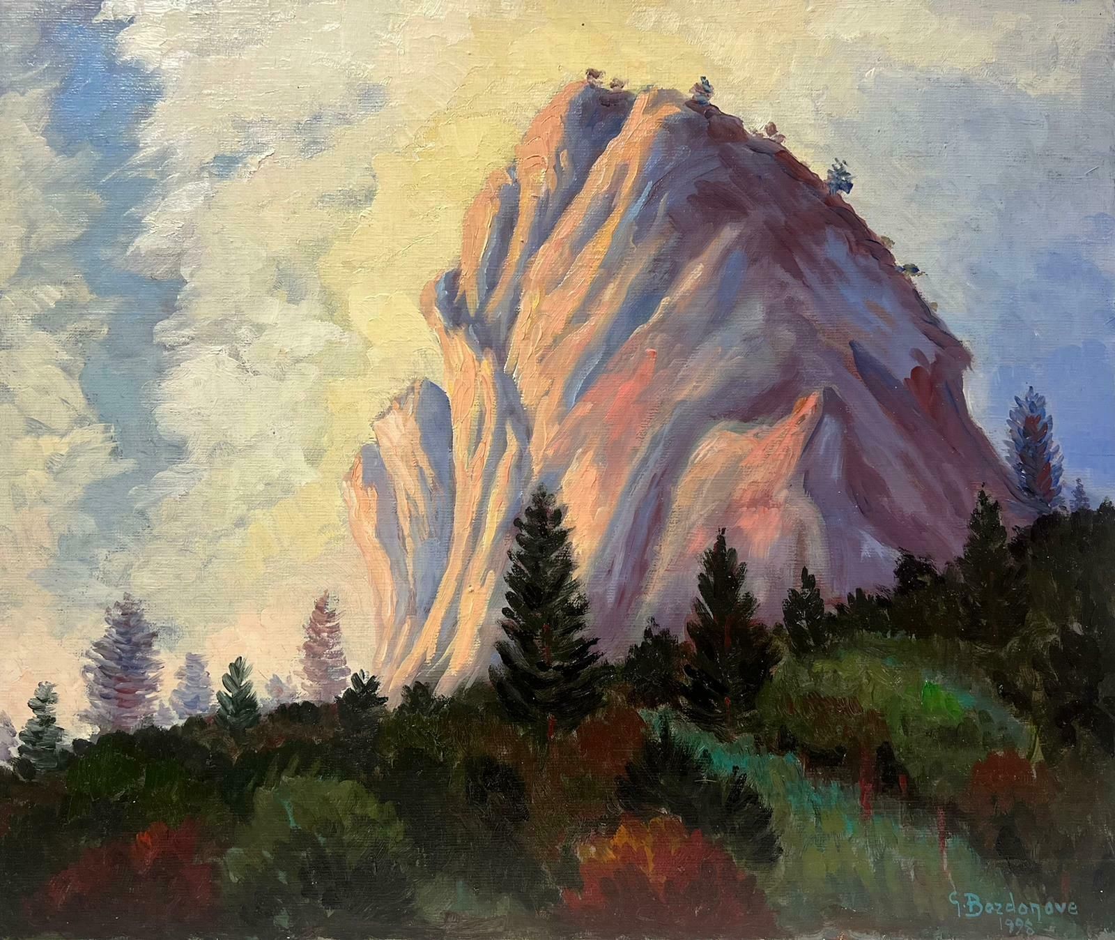 Georges Bordonovelarge French Contemporary Oil Painting Dramatic Rock Formation Landscape