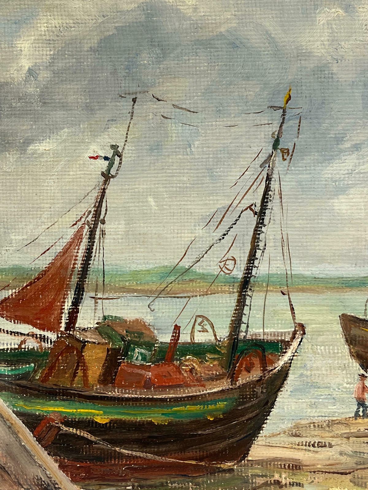 Simone Forgemid Century French Impressionist Ofishing Boats Moored On The Beach With Figures20th Century photo Art