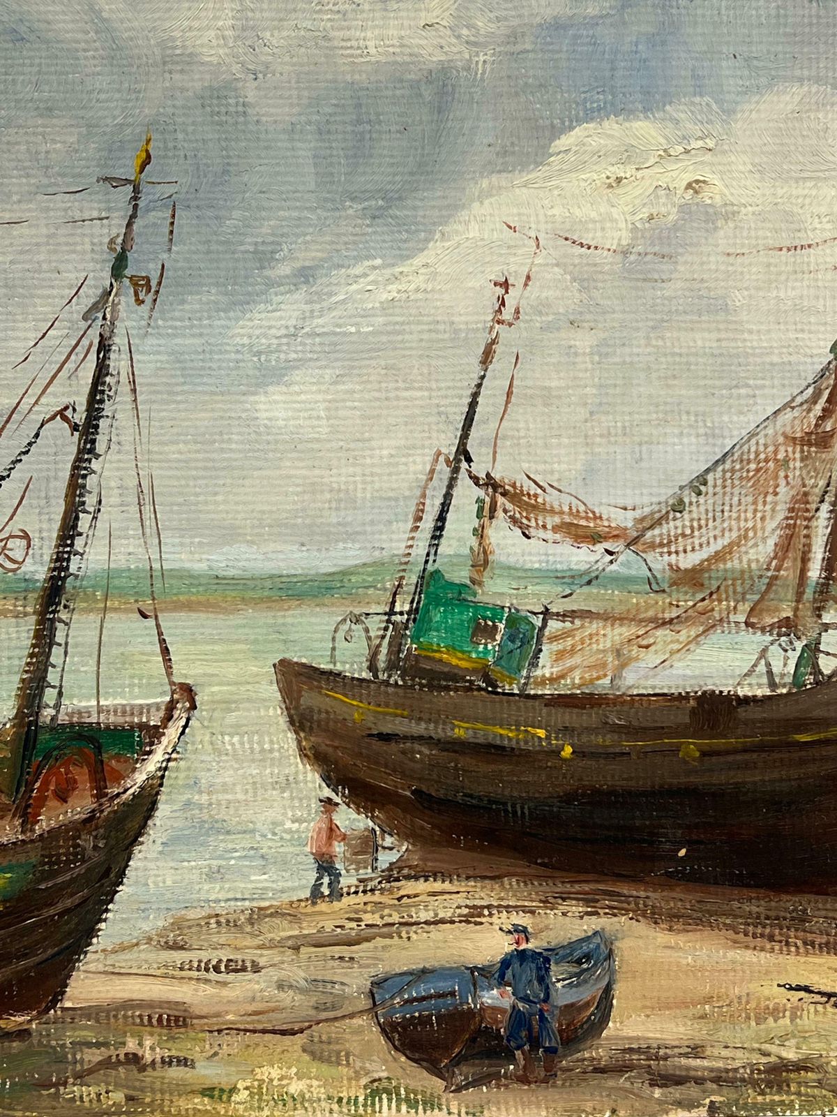 Simone Forgemid Century French Impressionist Ofishing Boats Moored On The Beach With Figures20th Century photo 897.0